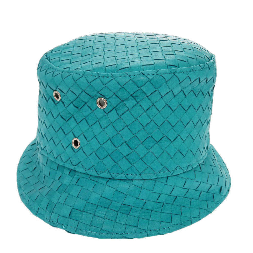 美品 ボッテガヴェネタ イントレチャート レザー ポリエステル コットン ブルー系 バケットハット 帽子 0550【中古】BOTTEGAVENETA メンズ