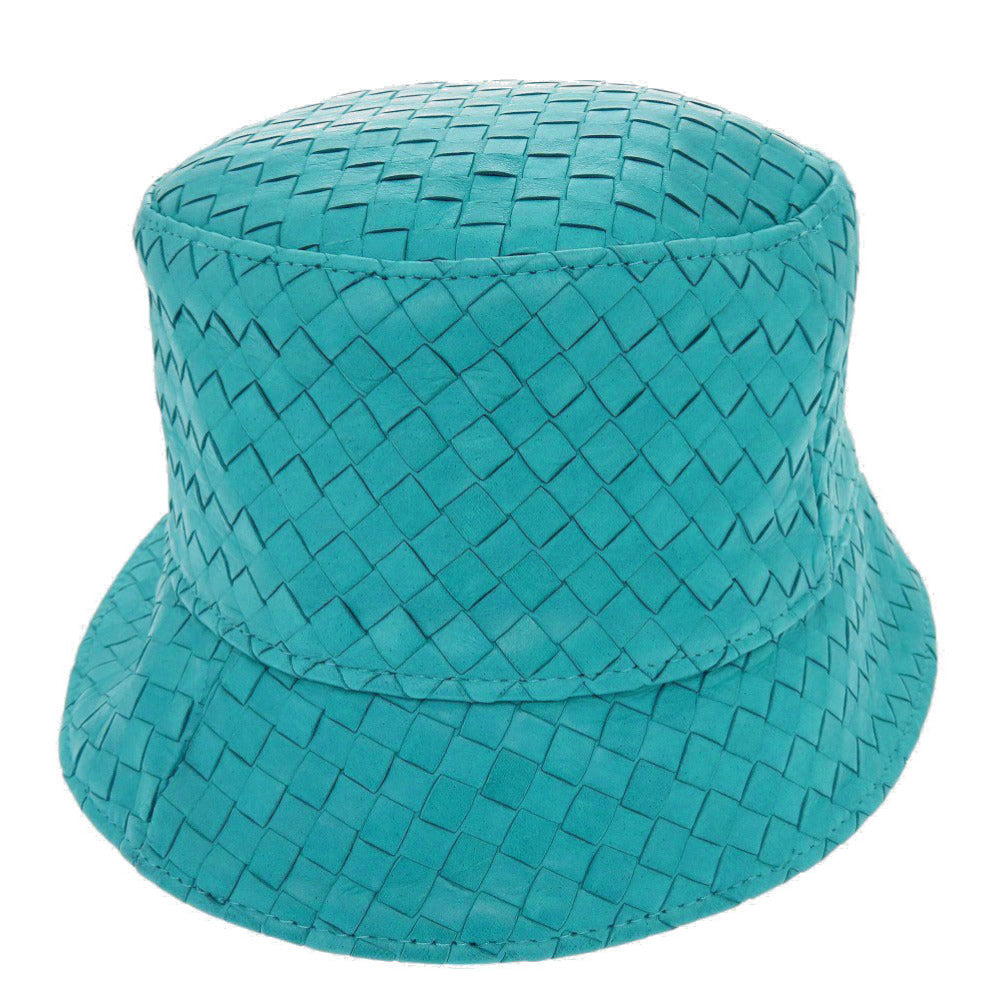 美品 ボッテガヴェネタ イントレチャート レザー ポリエステル コットン ブルー系 バケットハット 帽子 0550【中古】BOTTEGAVENETA メンズ