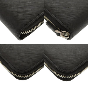新品同様 プラダ トライアングルロゴ サフィアーノ ブラック ラウンドファスナー 長財布 黒 0580【中古】PRADA メンズ