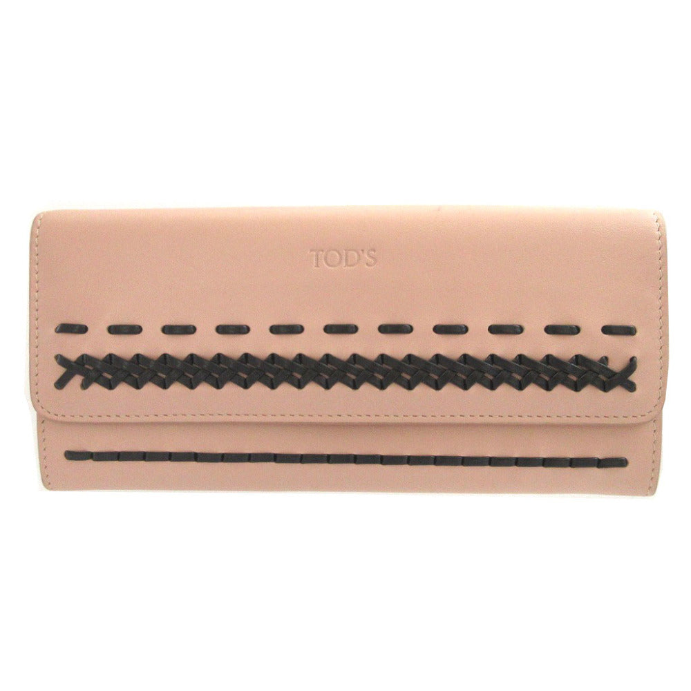 美品 トッズ レザー ピンク 2つ折り長財布 財布 0593【中古】TOD’S