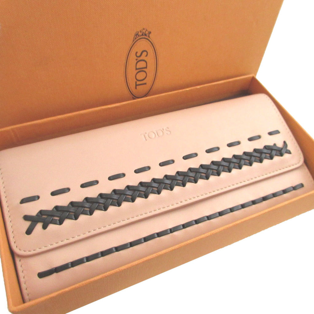 美品 トッズ レザー ピンク 2つ折り長財布 財布 0593【中古】TOD’S
