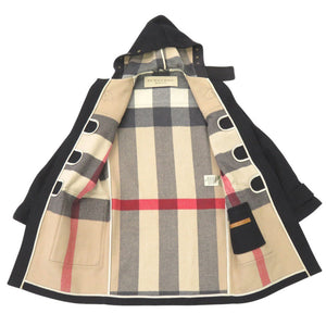 バーバリー チェック ウール/ポリアミド ブラック ダッフルコート 黒 0600【中古】BURBERRY