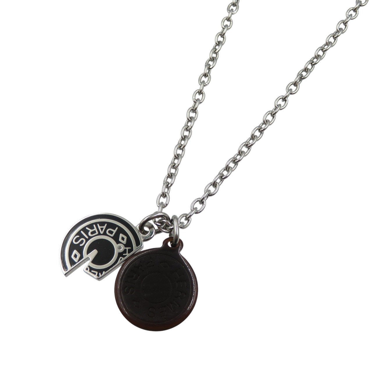 美品 エルメス カルーゼル メタル バッファローホーン シルバー ブラック ブラウン ネックレス 0620【中古】HERMES