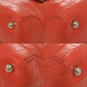 美品 トッズ 2WAY クロコ型押しレザー レッド ハンドバッグ 赤 0628【中古】TOD’S