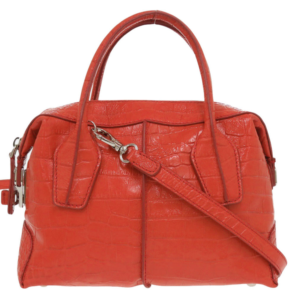 美品 トッズ 2WAY クロコ型押しレザー レッド ハンドバッグ 赤 0628【中古】TOD’S