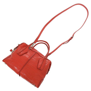 美品 トッズ 2WAY クロコ型押しレザー レッド ハンドバッグ 赤 0628【中古】TOD’S