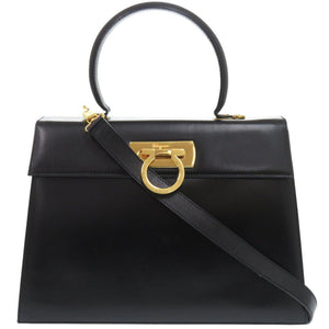 美品 サルヴァトーレフェラガモ 2WAY ガンチーニ O21 2181 カーフレザー ブラック ハンドバッグ 黒 0662【中古】Salvatore Ferragamo