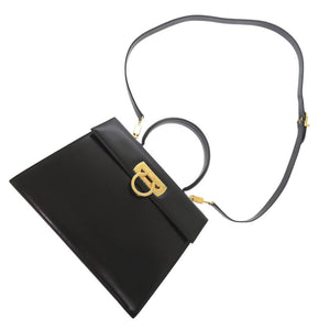 美品 サルヴァトーレフェラガモ 2WAY ガンチーニ O21 2181 カーフレザー ブラック ハンドバッグ 黒 0662【中古】Salvatore Ferragamo