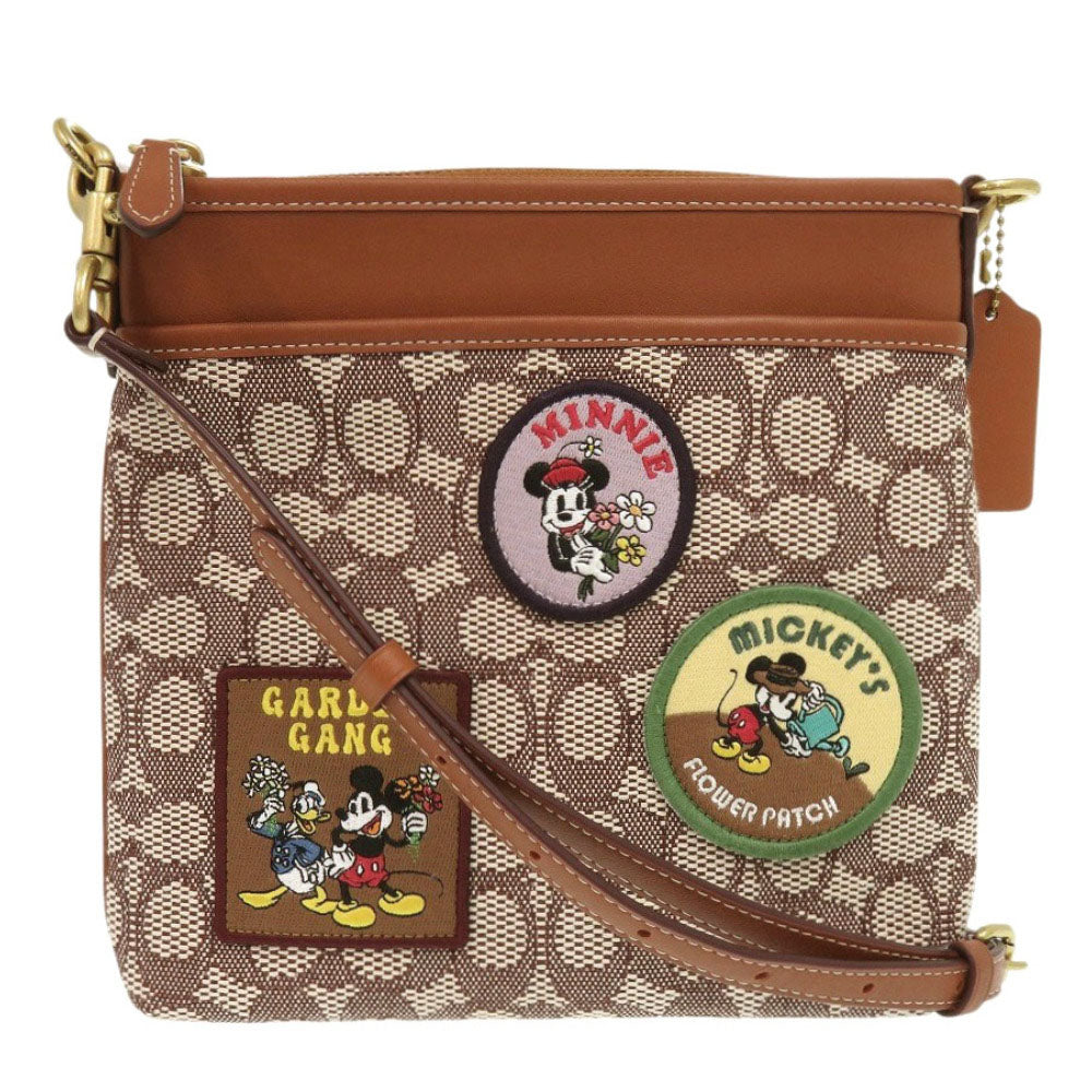 新品同様 コーチ CH491 ディズニー ロゴパッチ ミッキー キャンバス レザー ブラウン ショルダーバッグ 0668【中古】COACH