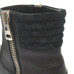 新品同様 グッチ サイドファスナー マイクロGG サイズ37 1/2 388050 レザー ブラック ショートブーツ 黒 0685【中古】GUCCI