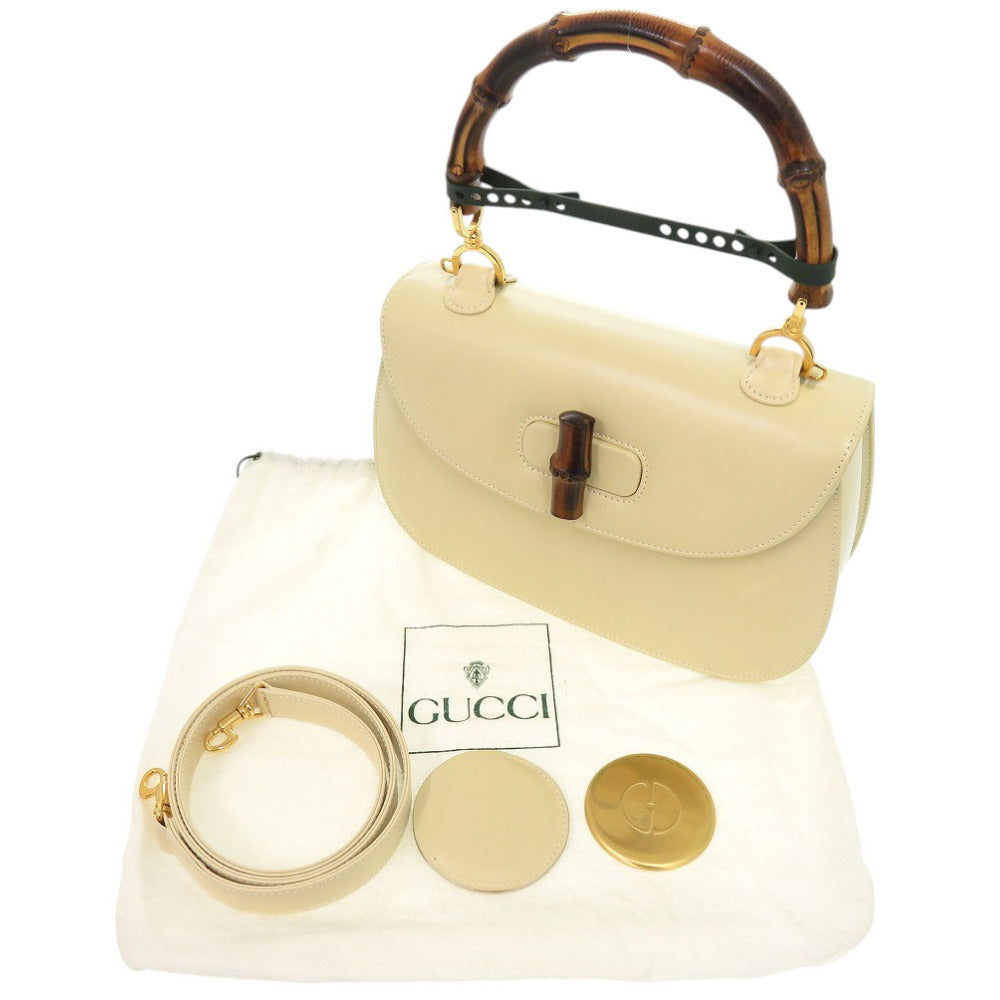 美品 グッチ 2WAY バンブー 000 1364 0633 レザー ホワイト ハンドバッグ 白 0703【中古】GUCCI