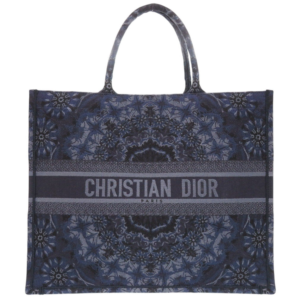 美品 クリスチャンディオール ブックトート ラージ キャンバス ネイビー トートバッグ 0708【中古】Christian Dior