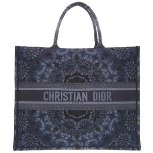 美品 クリスチャンディオール ブックトート ラージ キャンバス ネイビー トートバッグ 0708【中古】Christian Dior