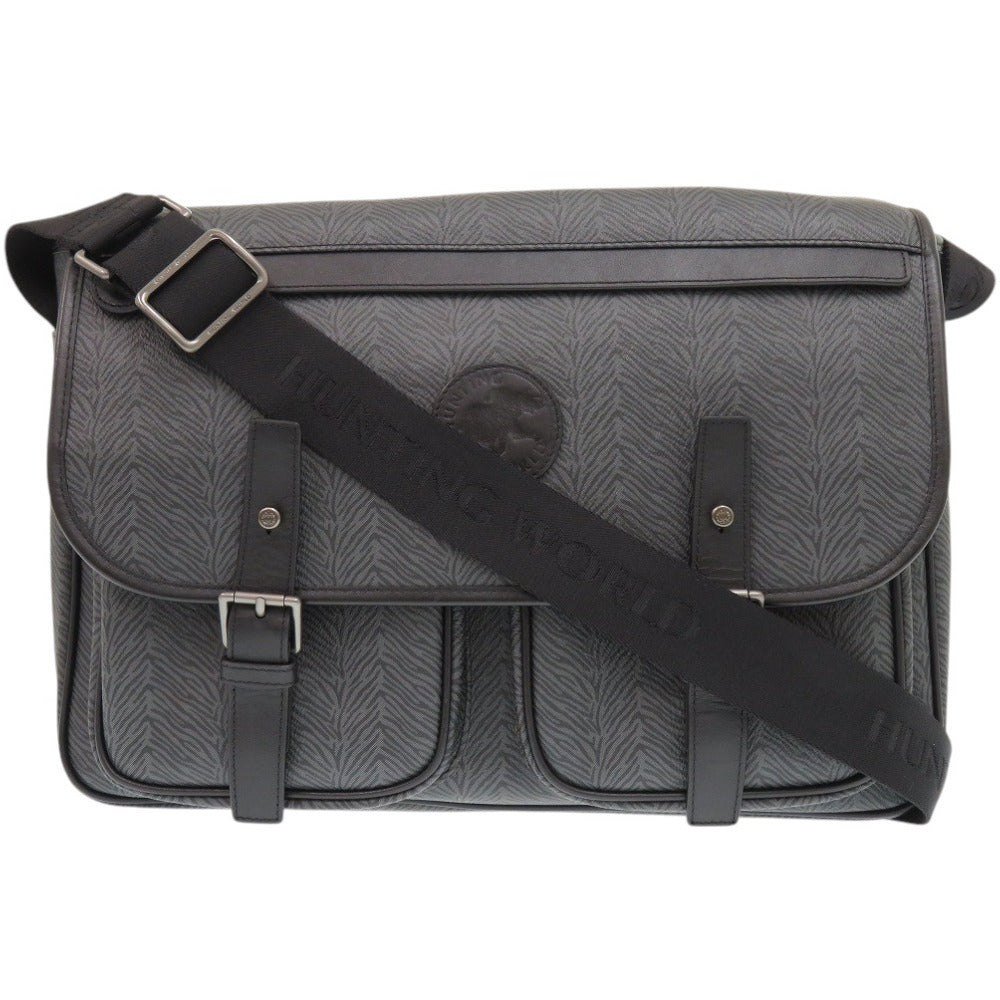 新品同様 ハンティングワールド レザー ブラック ショルダーバッグ 黒 0722【中古】HUNTING WORLD