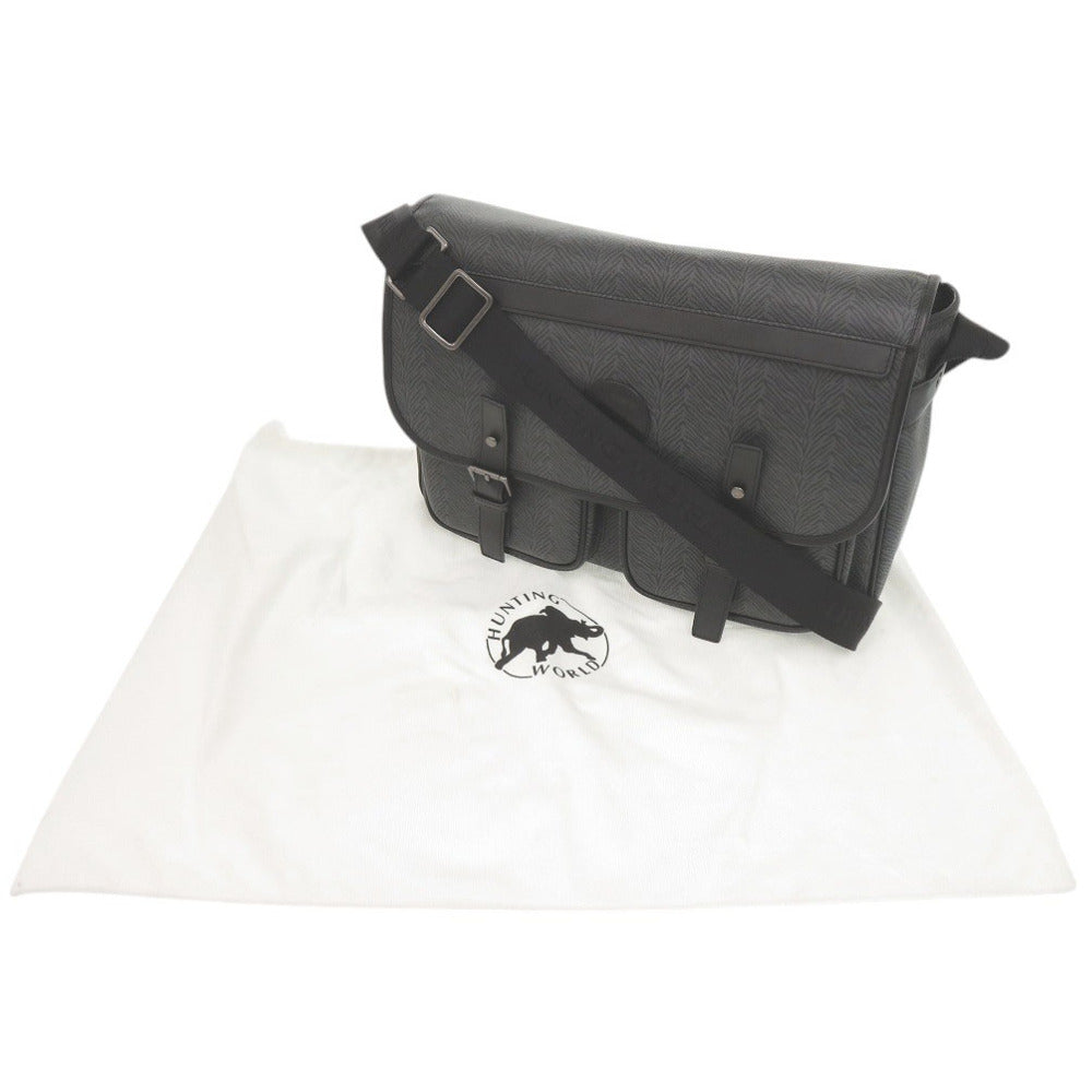 新品同様 ハンティングワールド レザー ブラック ショルダーバッグ 黒 0722【中古】HUNTING WORLD