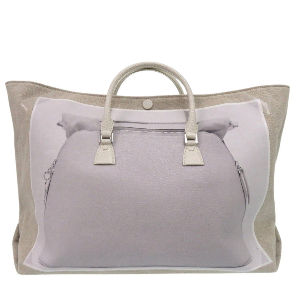 新品同様 メゾン マルジェラ トロンプルイユ 5AC プリントショッパーバッグ だまし絵 SB3WC0001 トートバッグ リネン レザー ベージュ 0729【中古】Maison Margiela