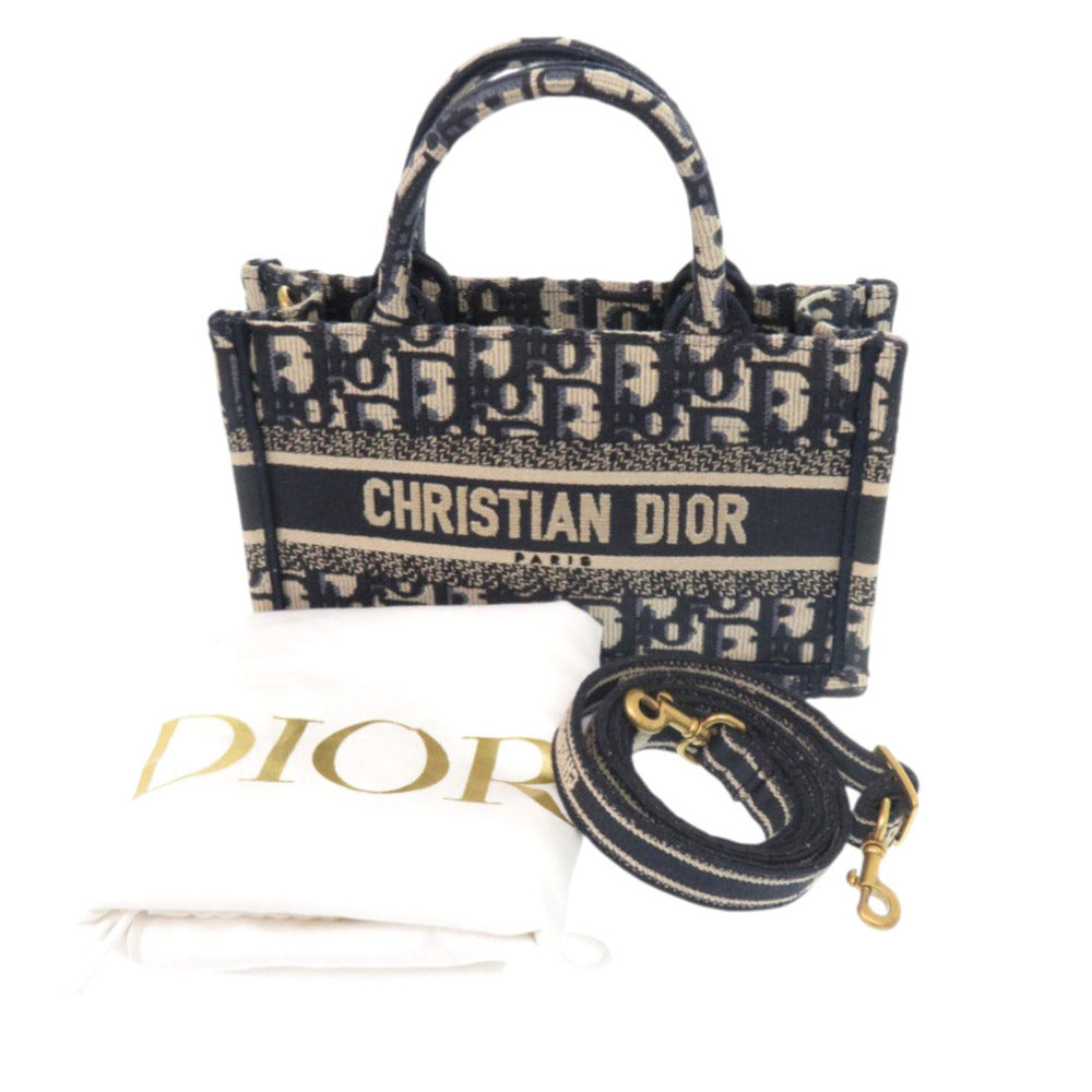 美品 クリスチャンディオール オブリーク ブックトート ミニキャンバス ネイビー 2way ハンドバッグ 0732【中古】Christian Dior