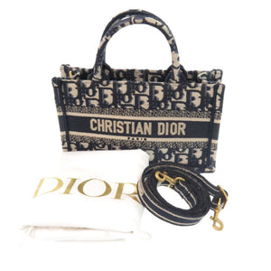 美品 クリスチャンディオール オブリーク ブックトート ミニキャンバス ネイビー 2way ハンドバッグ 0732【中古】Christian Dior