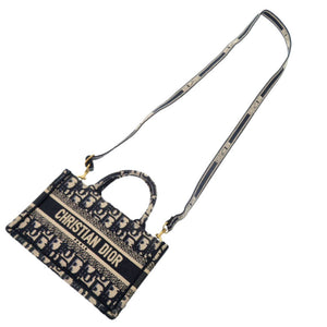 美品 クリスチャンディオール オブリーク ブックトート ミニキャンバス ネイビー 2way ハンドバッグ 0732【中古】Christian Dior
