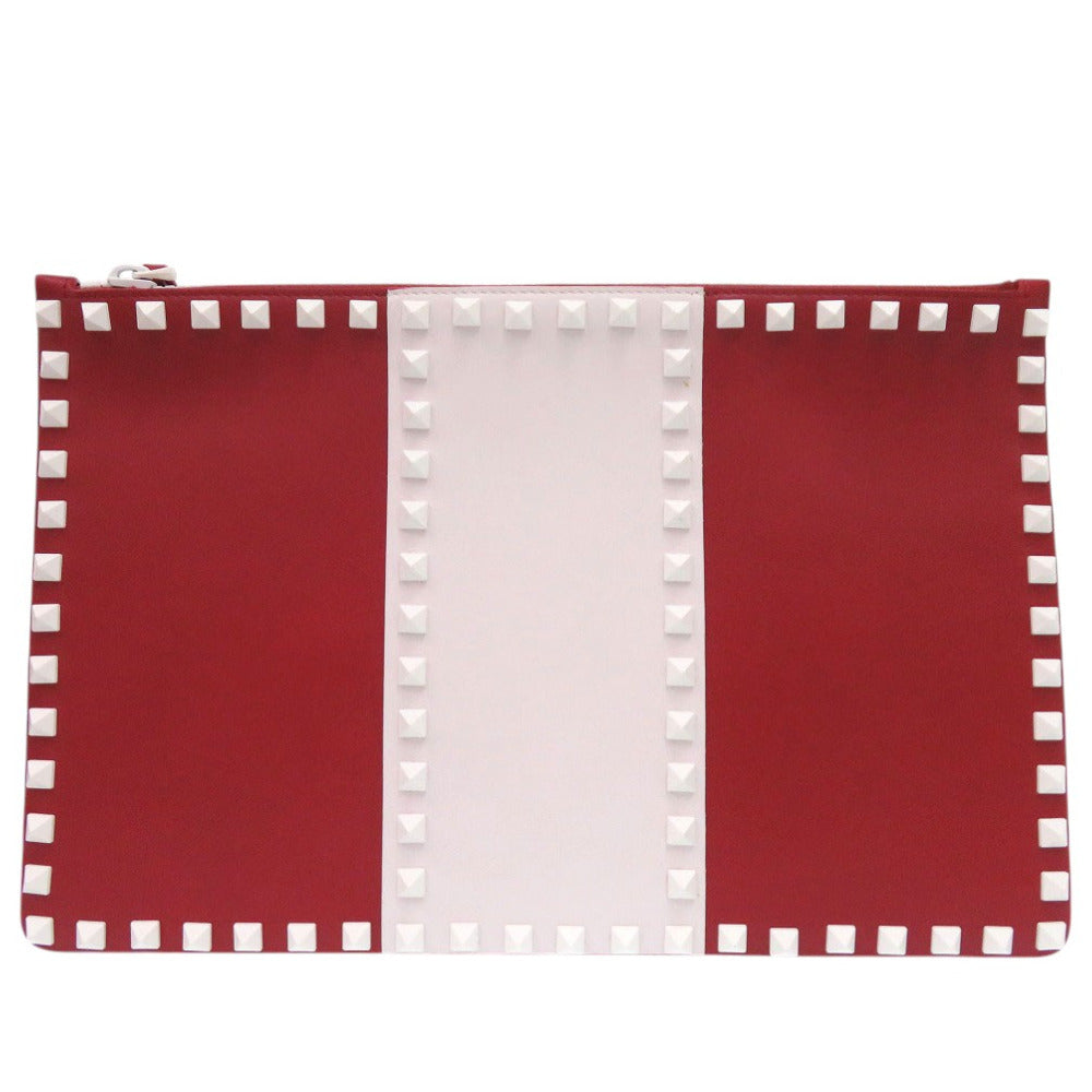 新品同様 ヴァレンティノ ガラヴァーニ ロックスタッズ クラッチバッグ レザー レッド 0735【中古】Valentino Garavani