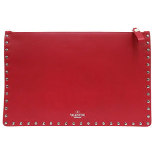 新品同様 ヴァレンティノ ガラヴァーニ ロックスタッズ クラッチバッグ レザー レッド 0735【中古】Valentino Garavani