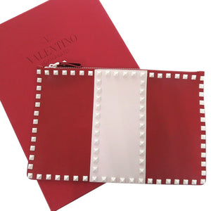 新品同様 ヴァレンティノ ガラヴァーニ ロックスタッズ クラッチバッグ レザー レッド 0735【中古】Valentino Garavani