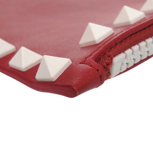 新品同様 ヴァレンティノ ガラヴァーニ ロックスタッズ クラッチバッグ レザー レッド 0735【中古】Valentino Garavani