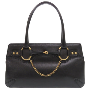 美品 グッチ ホースビット 114913 レザー ブラック トートバッグ 黒 0787【中古】GUCCI