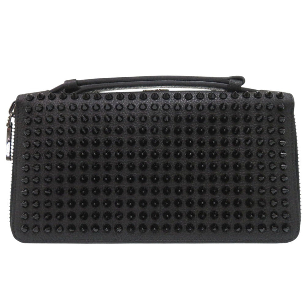 美品 クリスチャンルブタン Panettone パネトーネ XL 長財布 ラウンドファスナー スパイク セカンドバッグ トラベルケース カーフ ブラック 0825【中古】Christian Louboutin