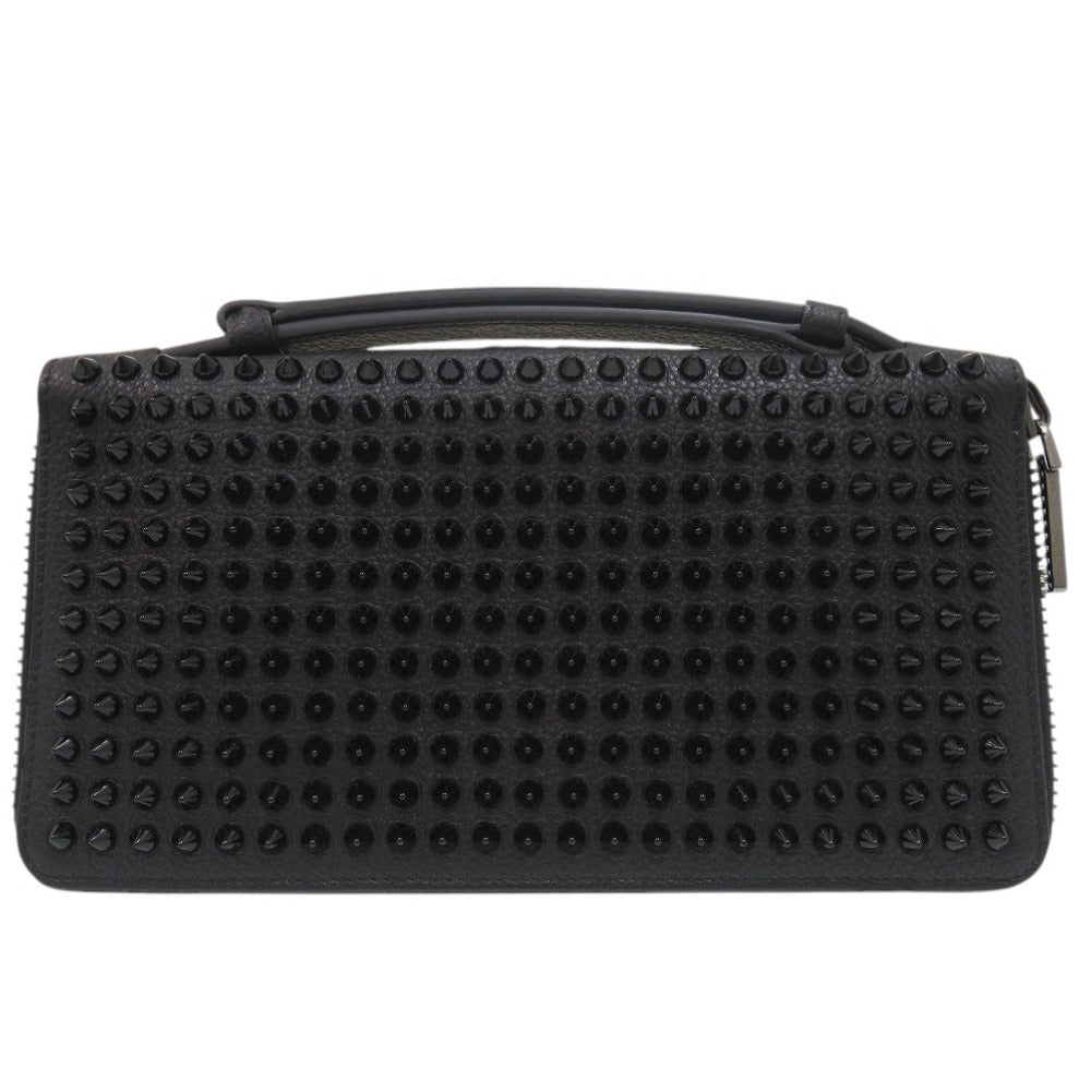 美品 クリスチャンルブタン Panettone パネトーネ XL 長財布 ラウンドファスナー スパイク セカンドバッグ トラベルケース カーフ ブラック 0825【中古】Christian Louboutin