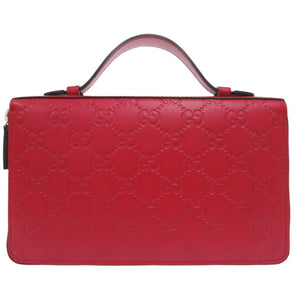 新品同様 グッチ グッチシマ ダブルジップ トラベルウォレット 395474 長財布 GG柄 クラッチバッグ レザー レッド 0834【中古】GUCCI