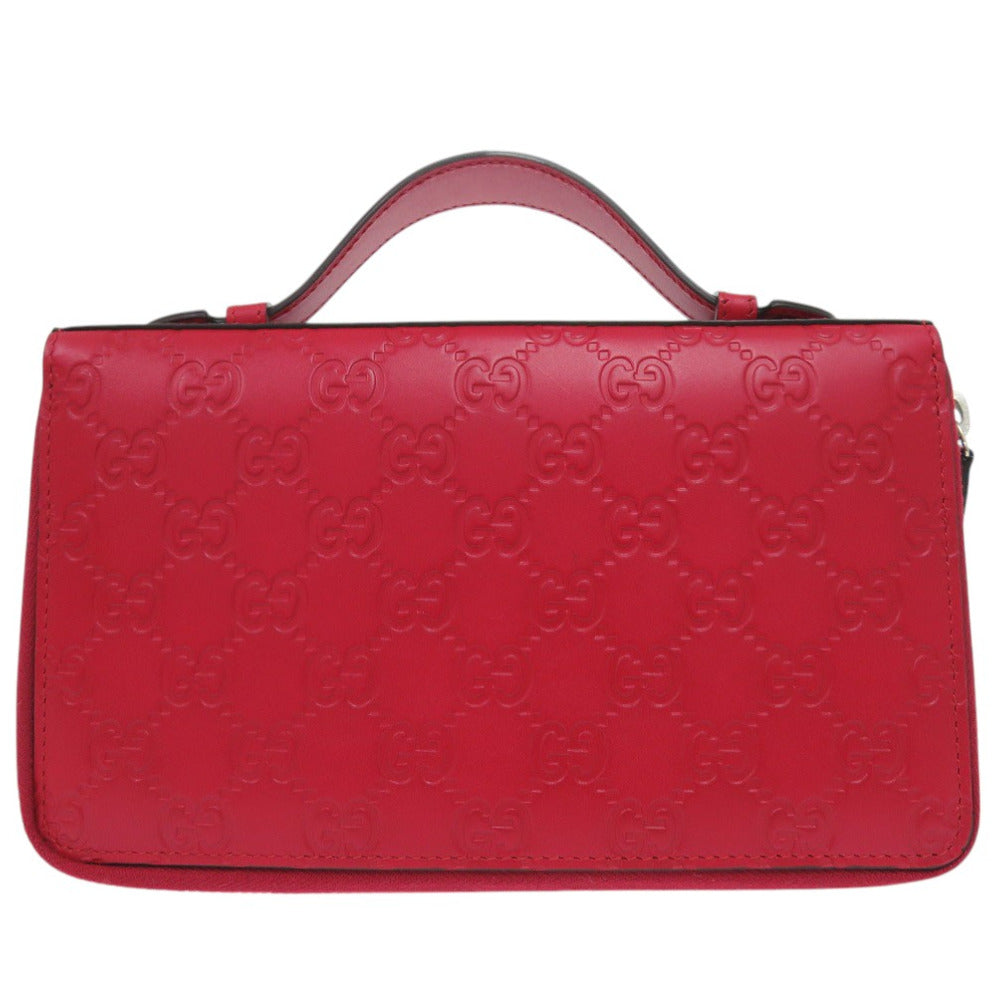 新品同様 グッチ グッチシマ ダブルジップ トラベルウォレット 395474 長財布 GG柄 クラッチバッグ レザー レッド 0834【中古】GUCCI