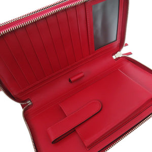 新品同様 グッチ グッチシマ ダブルジップ トラベルウォレット 395474 長財布 GG柄 クラッチバッグ レザー レッド 0834【中古】GUCCI