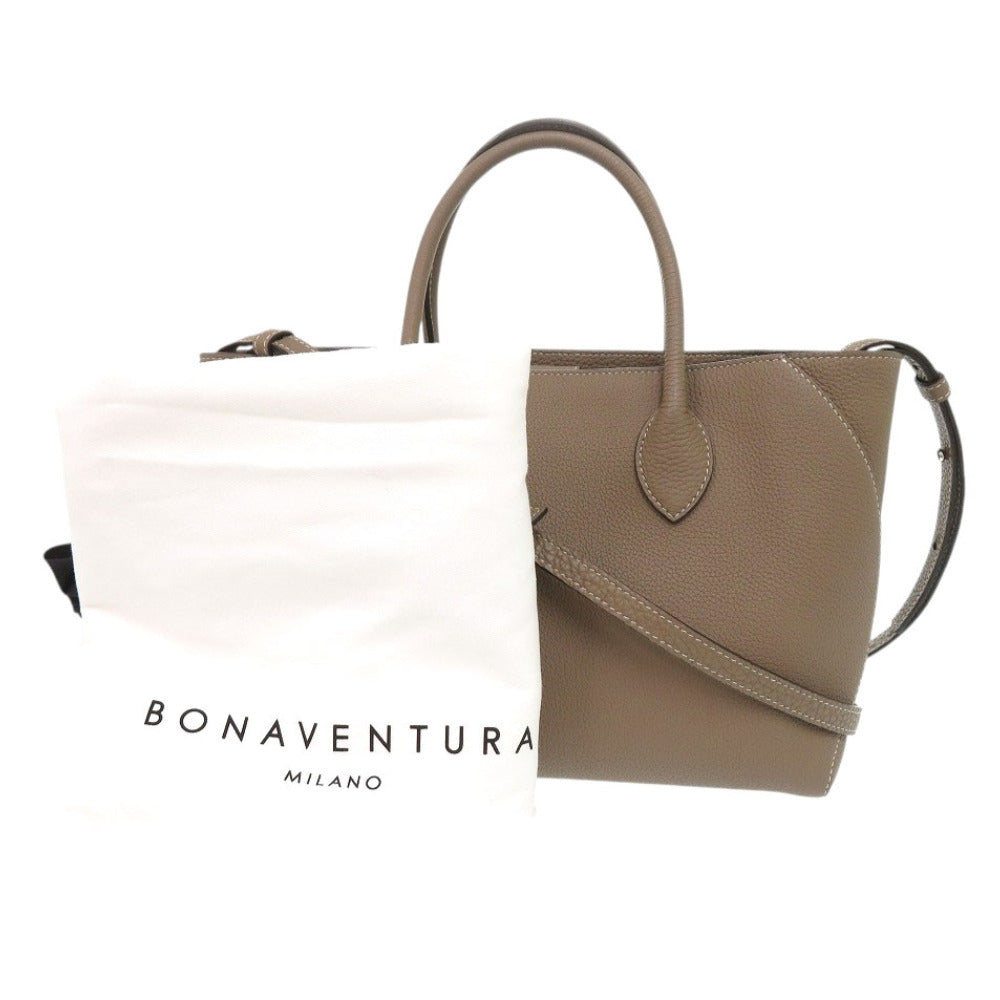 新品同様 ボナベンチュラ ミア トートバッグ レザー エトープ 2wayハンドバッグ ブラウン 0837【中古】BONAVENTURA
