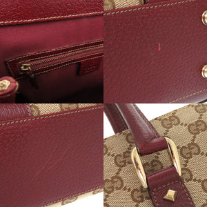 美品 グッチ 120895 GGキャンバス レザー ベージュ ボルドー ハンドバッグ 0859【中古】GUCCI