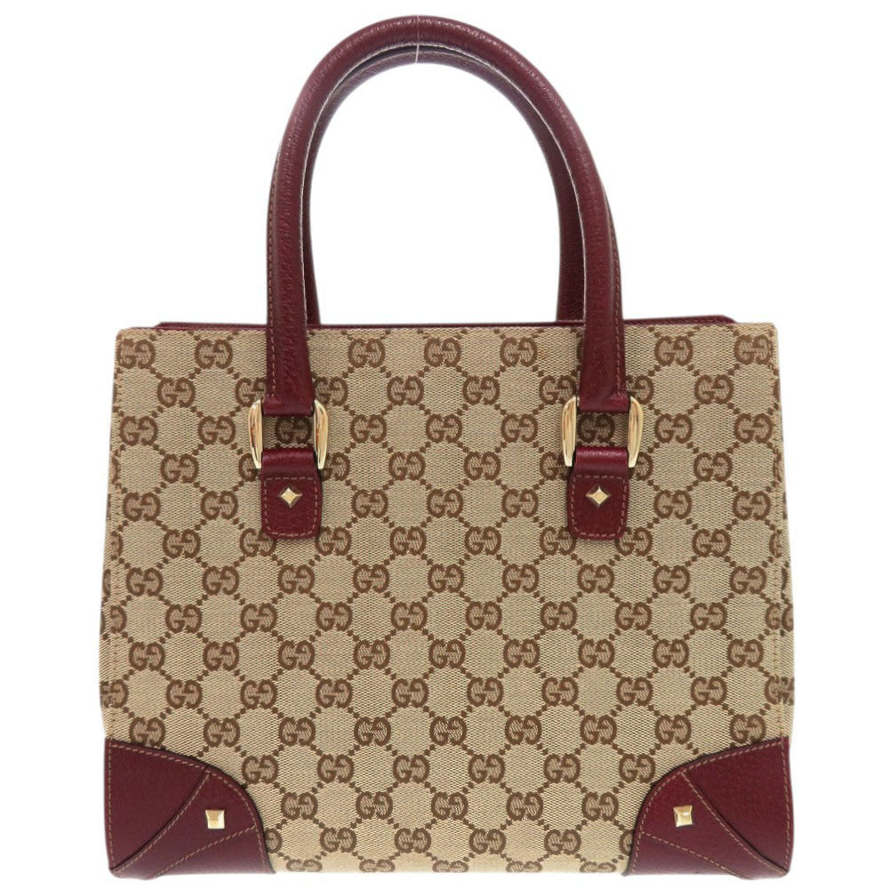 美品 グッチ 120895 GGキャンバス レザー ベージュ ボルドー ハンドバッグ 0859【中古】GUCCI