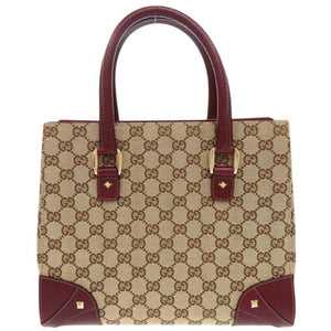 美品 グッチ 120895 GGキャンバス レザー ベージュ ボルドー ハンドバッグ 0859【中古】GUCCI