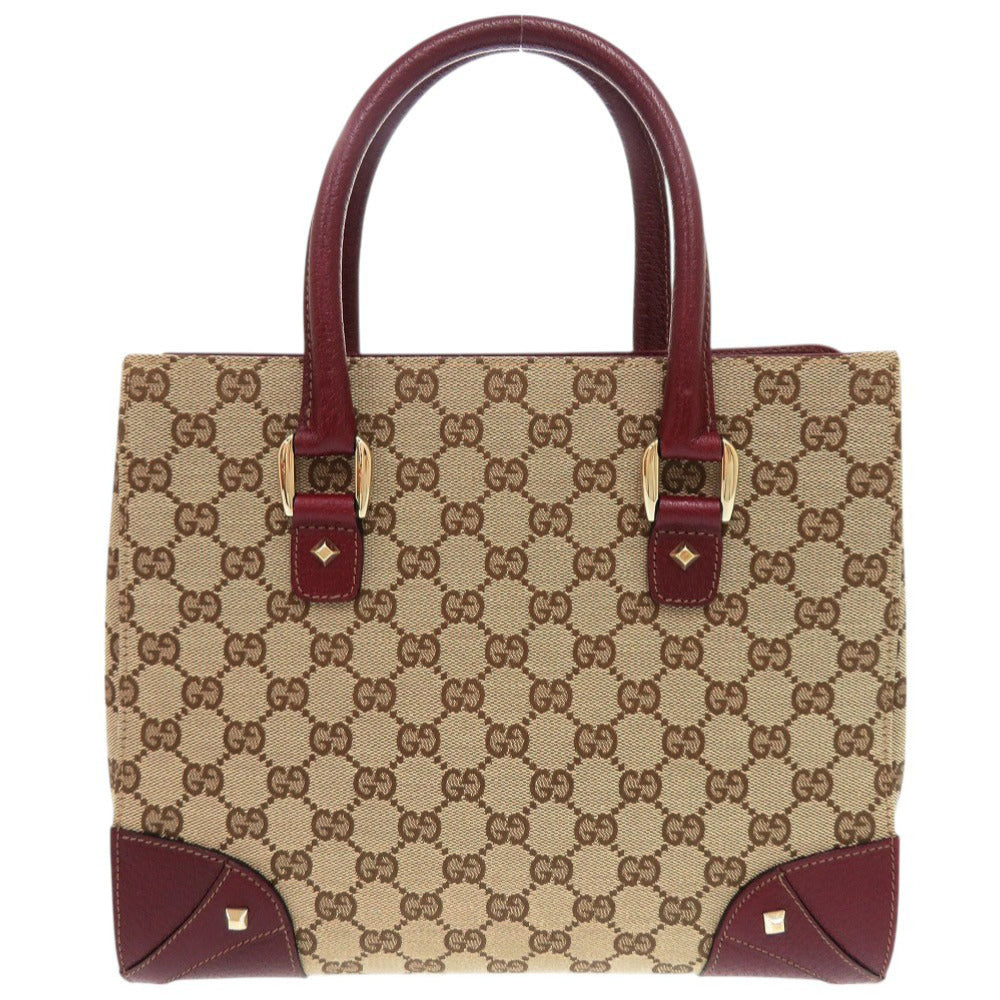 美品 グッチ 120895 GGキャンバス レザー ベージュ ボルドー ハンドバッグ 0859【中古】GUCCI