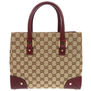 美品 グッチ 120895 GGキャンバス レザー ベージュ ボルドー ハンドバッグ 0859【中古】GUCCI