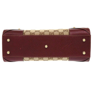 美品 グッチ 120895 GGキャンバス レザー ベージュ ボルドー ハンドバッグ 0859【中古】GUCCI