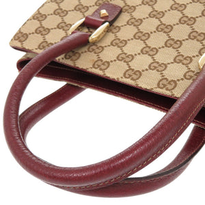 美品 グッチ 120895 GGキャンバス レザー ベージュ ボルドー ハンドバッグ 0859【中古】GUCCI