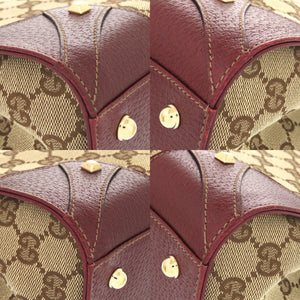 美品 グッチ 120895 GGキャンバス レザー ベージュ ボルドー ハンドバッグ 0859【中古】GUCCI