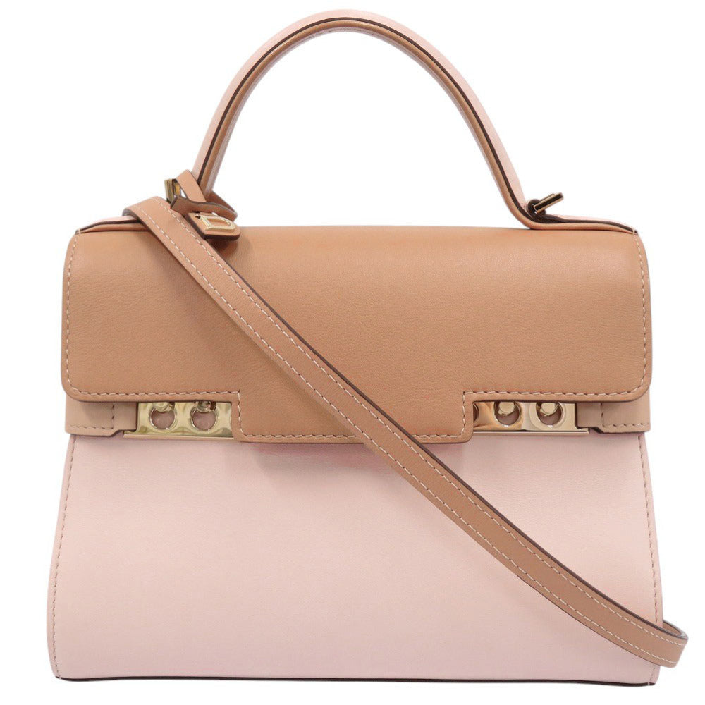 新品同様 デルボー タンぺート ミニ レザー ブラウン ピンク 2WAY ハンドバッグ ショルダーバッグ 0906【中古】DELVAUX