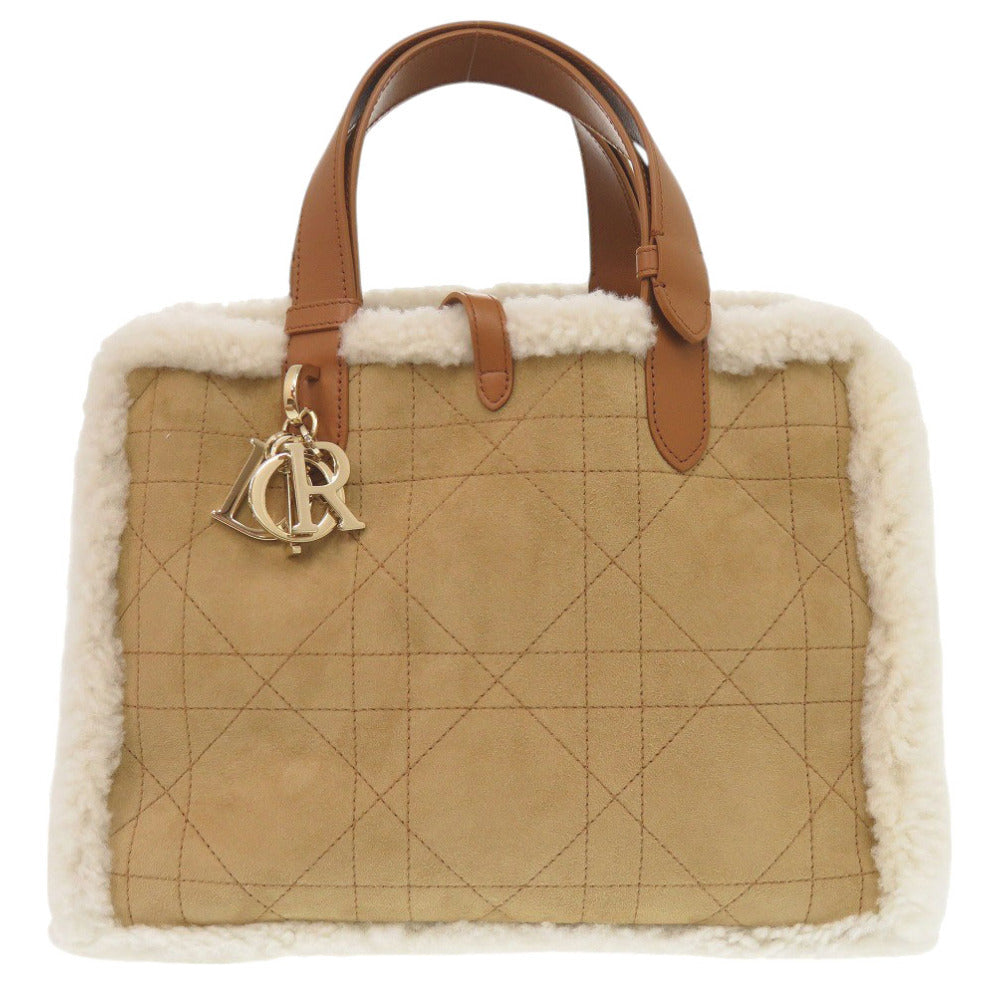 新品同様 ディオール Dior Toujours マクロカナージュ ポーチ付 ムートン/レザー ブラウン ハンドバッグ 茶 0908【中古】Dior