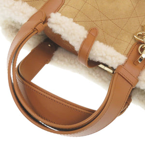 新品同様 ディオール Dior Toujours マクロカナージュ ポーチ付 ムートン/レザー ブラウン ハンドバッグ 茶 0908【中古】Dior