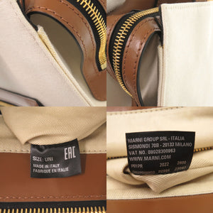 美品 マルニ SHMP008800 トートバッグ キャンバス レザー ナチュラル キャメル ブラウン 0909【中古】MARNI