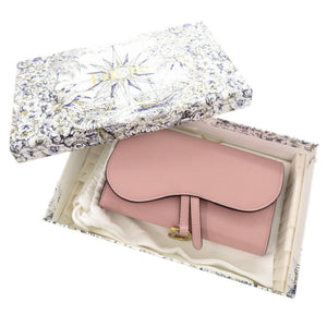 新品同様 クリスチャンディオール サドルスリムウォレット レザー ピンク 三つ折り長財布 長財布 0923【中古】Christian Dior