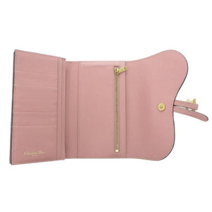 新品同様 クリスチャンディオール サドルスリムウォレット レザー ピンク 三つ折り長財布 長財布 0923【中古】Christian Dior