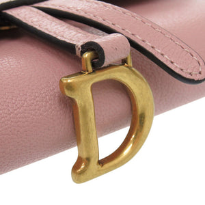 新品同様 クリスチャンディオール サドルスリムウォレット レザー ピンク 三つ折り長財布 長財布 0923【中古】Christian Dior