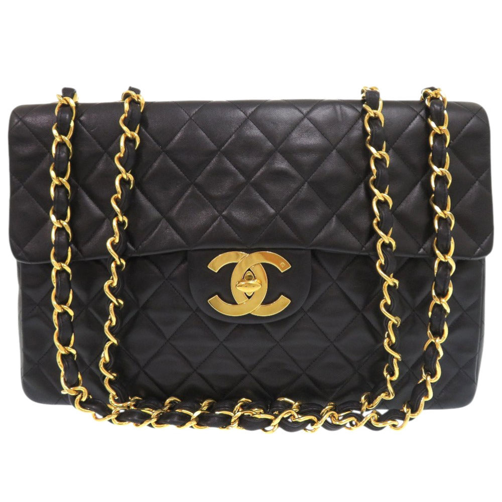 美品 シャネル デカマトラッセ 34 ココマーク ラムスキン 3番台 ゴールド金具 ブラック ショルダーバッグ 黒 0924【中古】CHANEL